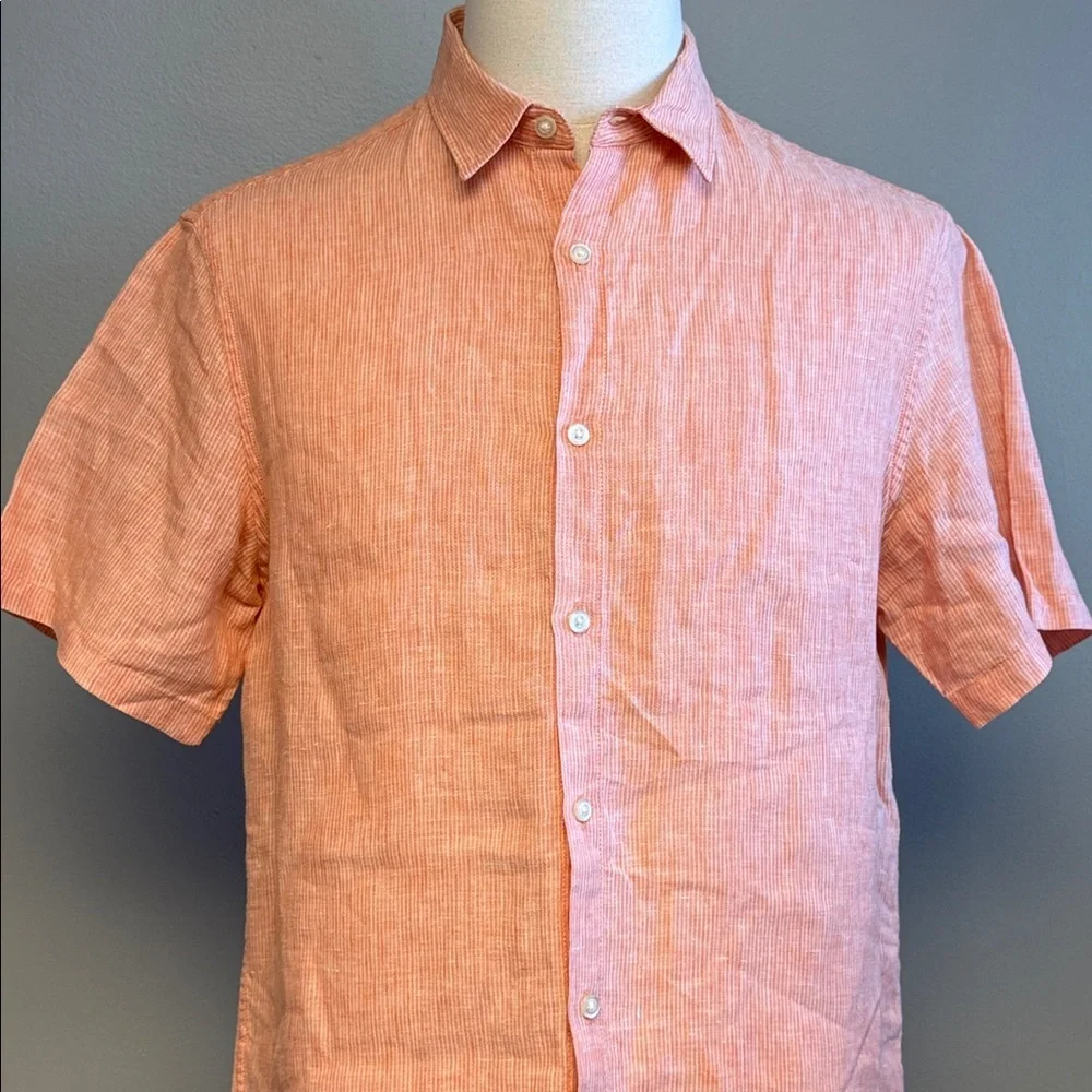 Banana Republic Linen Shirt Camden Fit M Orange Short Sleeve - Picture 2 of 7